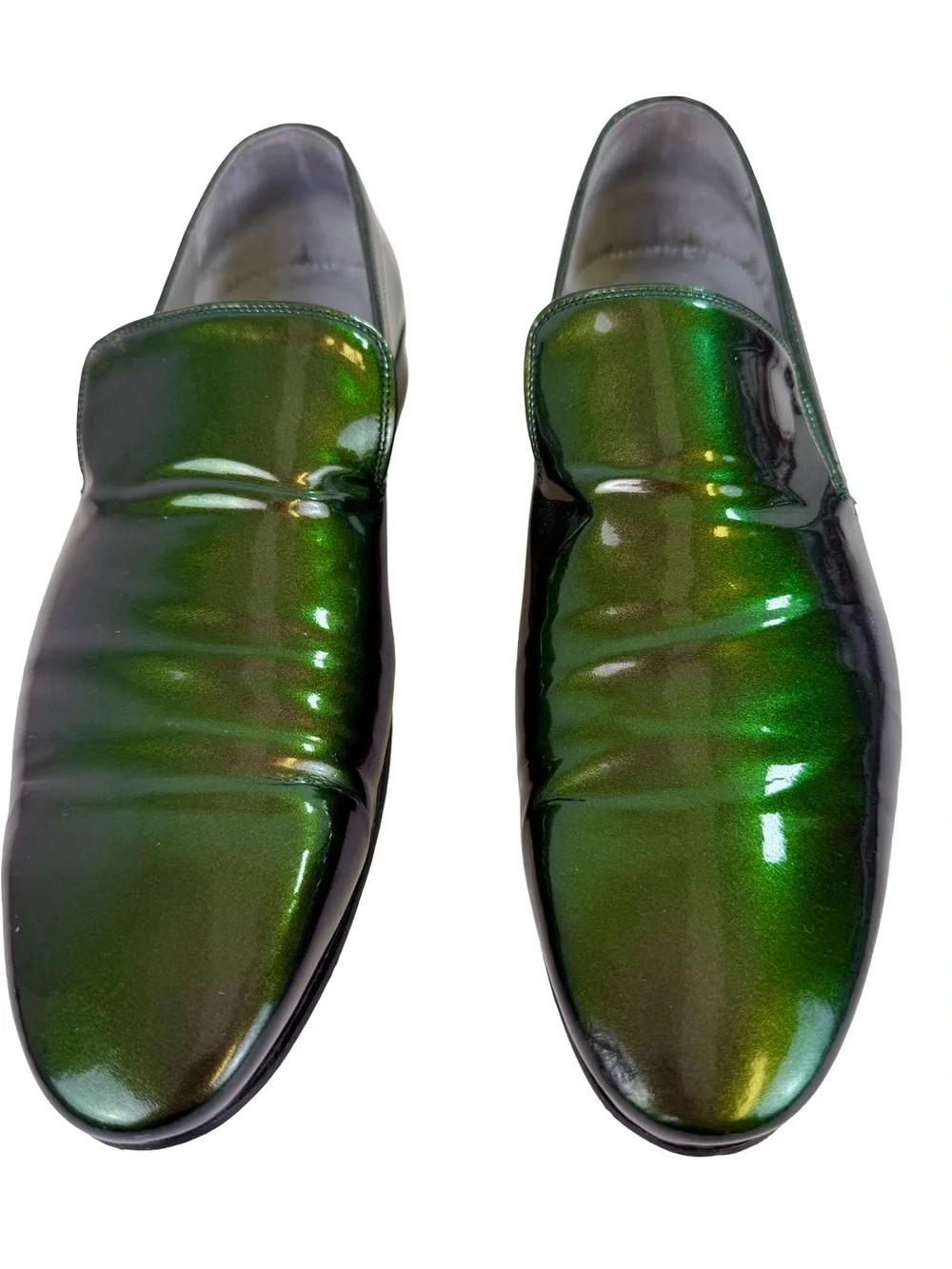 ALEXANDER MCQUEEN SLIP-ON LOAFERS IN METALLIC GREEN PATENT LEATHER